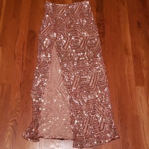 Rose gold sequined maxi skirt